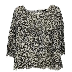 Banana Republic Floral Lace Guipure Blouse Back Cutout Blouse Black/White
